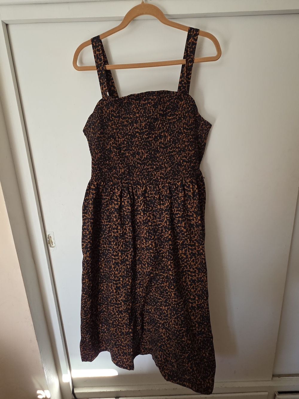 Ava & Viv Black and Brown Smocked Strap Maxi Dress